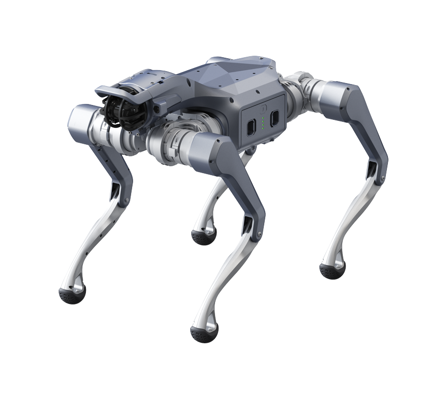 Unitree As2 quadruped robot on white background