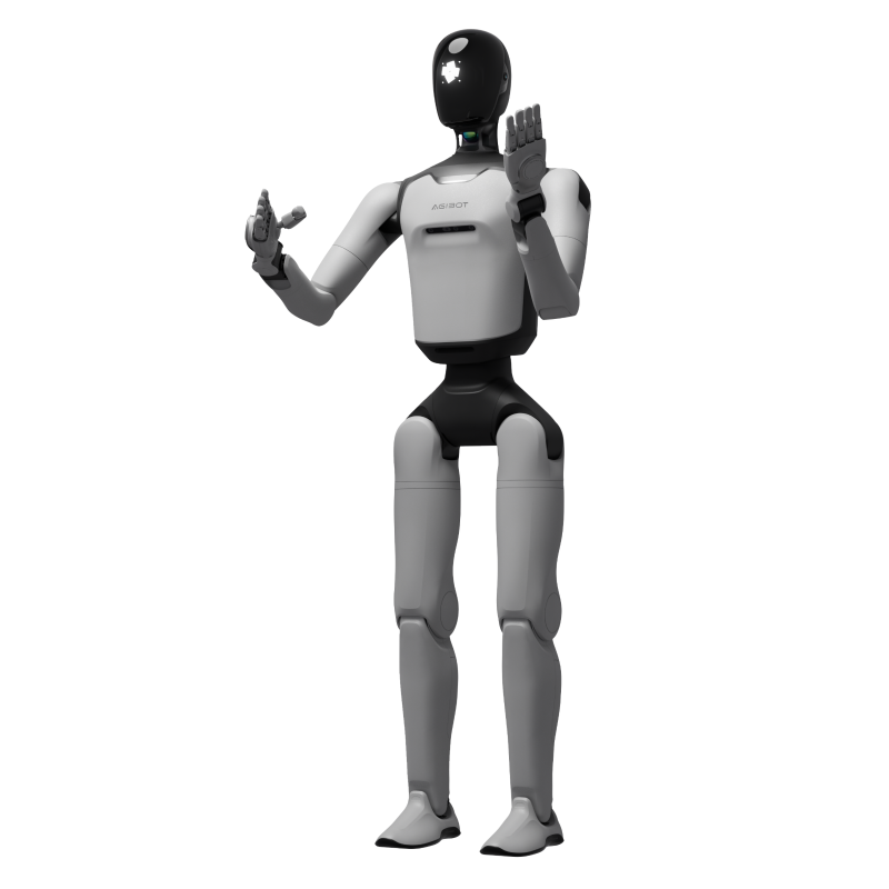 AgiBot A3 Ultra full-size humanoid robot waving, with articulated dexterous hands