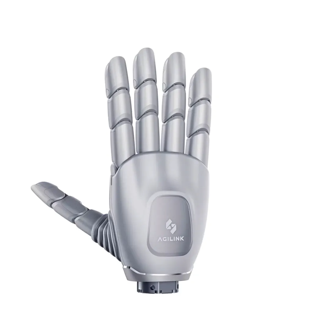 AgiBot OmniHand 3 Ultra-M dexterous hand, back-to-palm view with AgiLink palm badge