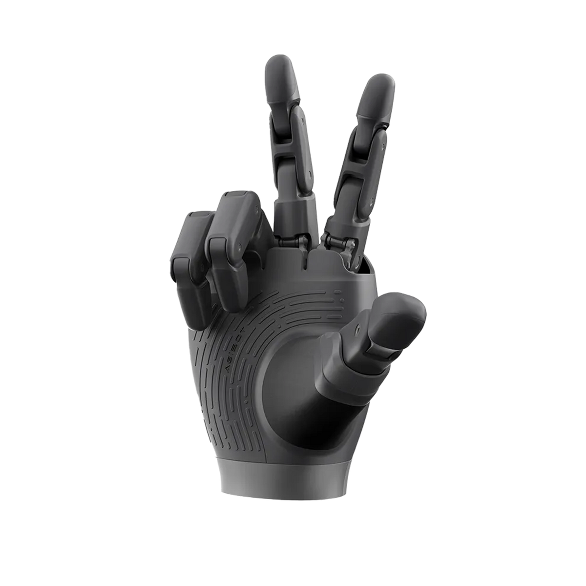 AgiBot OmniHand Pro O12 palm detail showing the ridged tactile sensing surface