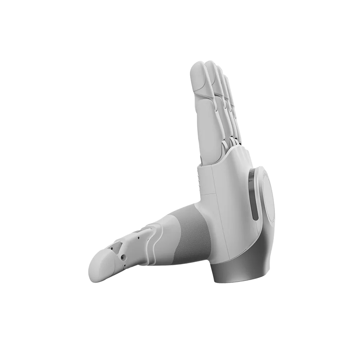 AgiBot OmniHand five-finger dexterous hand, angled view showing finger articulation and wrist mount
