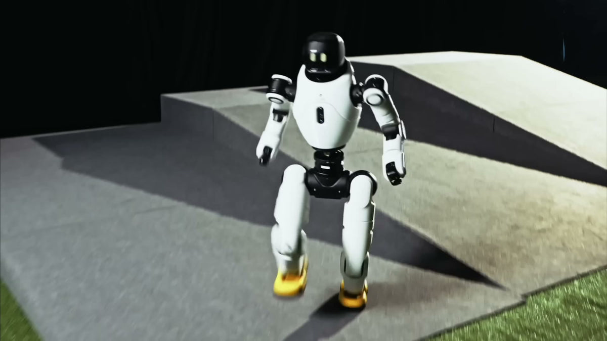 AgiBot X2 humanoid robot walking down a sloped ramp during motion testing