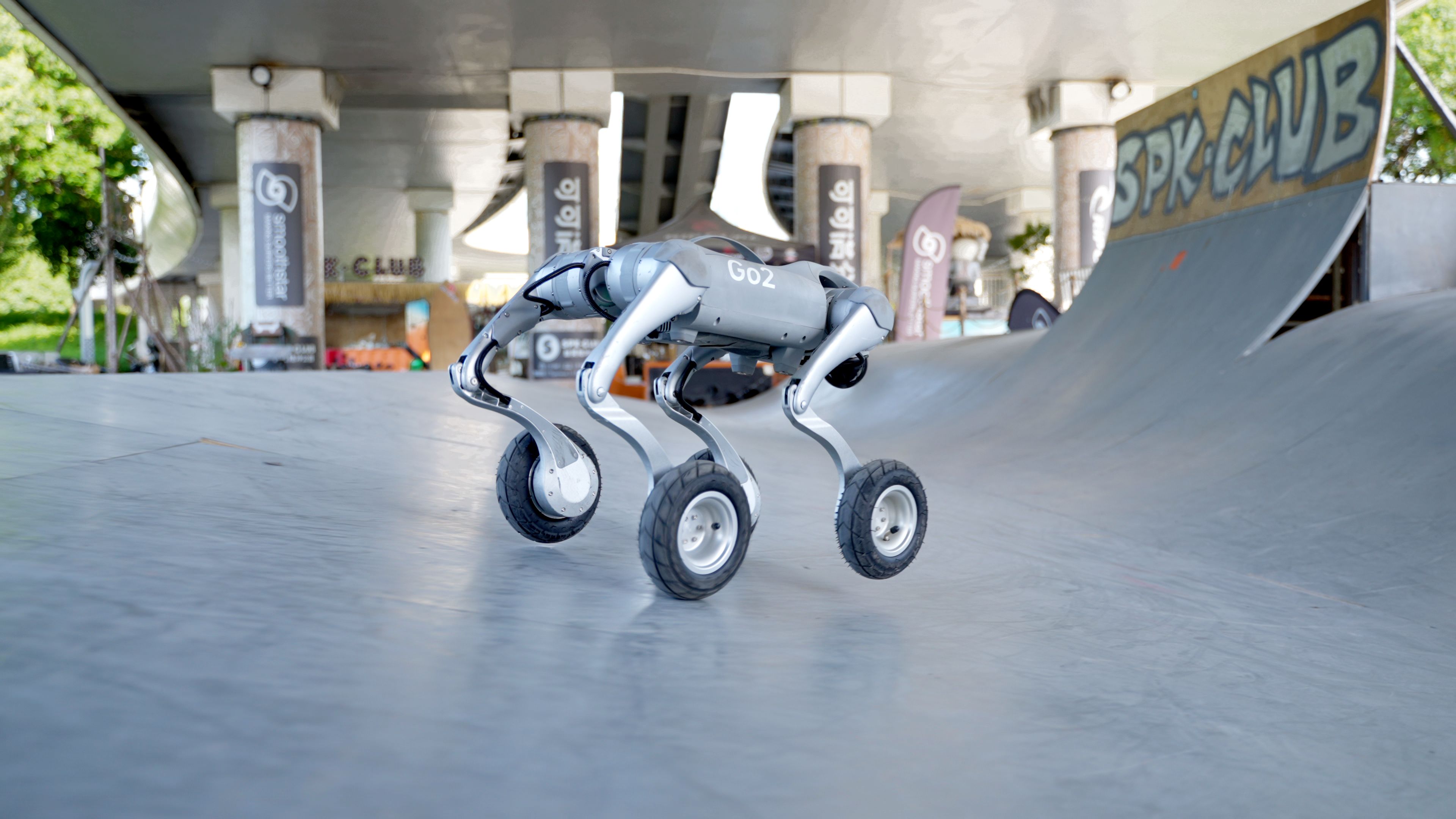 Unitree Go2-W wheeled quadruped, 4K studio render