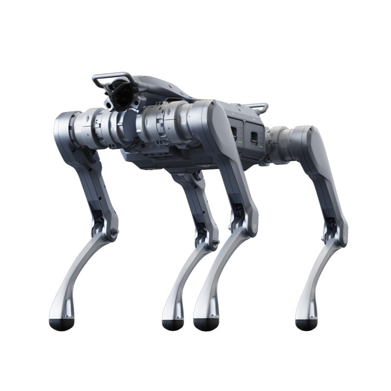 Unitree A2 quadruped robot with payload on white background