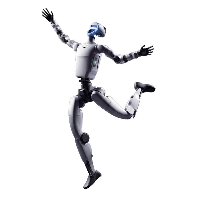 Unitree G1 humanoid robot with arms extended, studio render