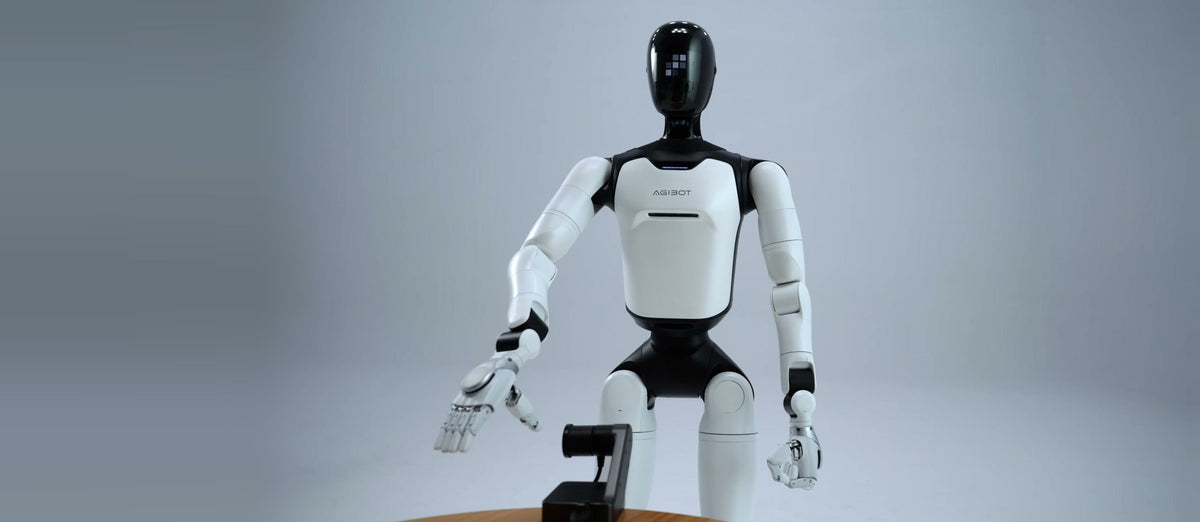 AgiBot A3 Ultra full-size humanoid robot standing in a white studio