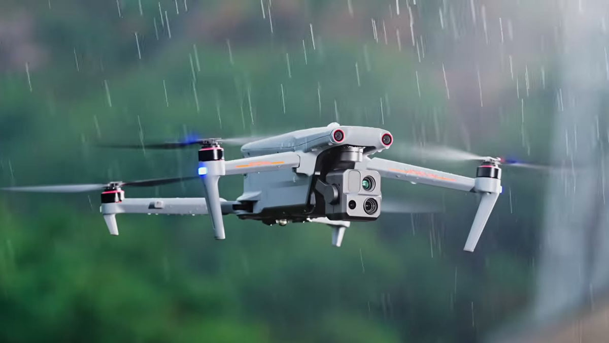 Autel EVO Max series drone hovering close in light rain