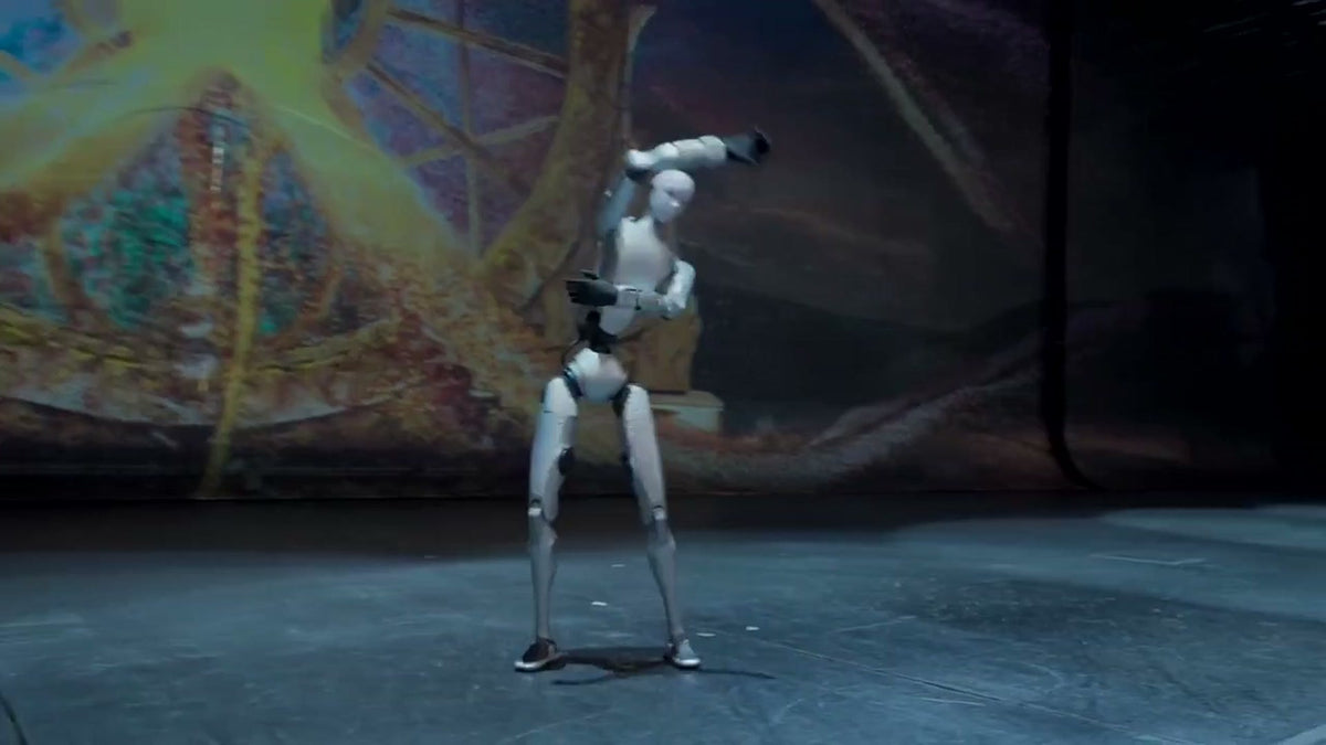 Unitree H2 humanoid robot performing on a stage