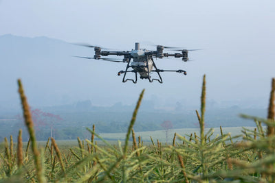 DJI Agras T100 agriculture spray drone aerial top-down view