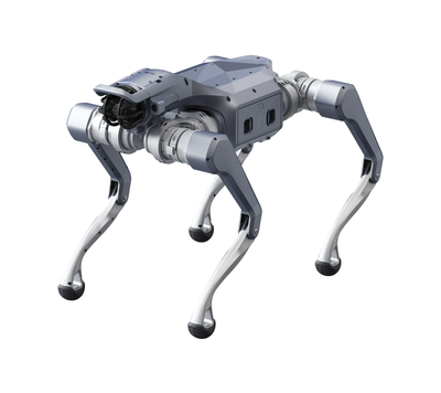 Unitree As2 quadruped robot on white background