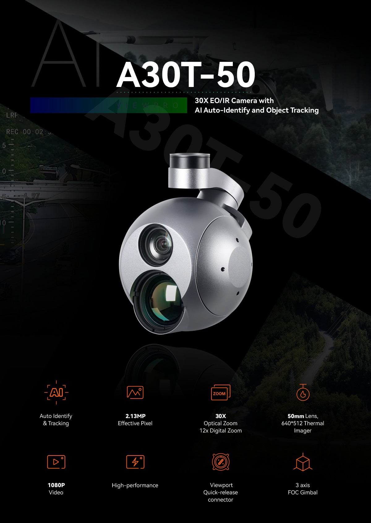 ViewPro A30T-50 AI tracking gimbal camera overview
