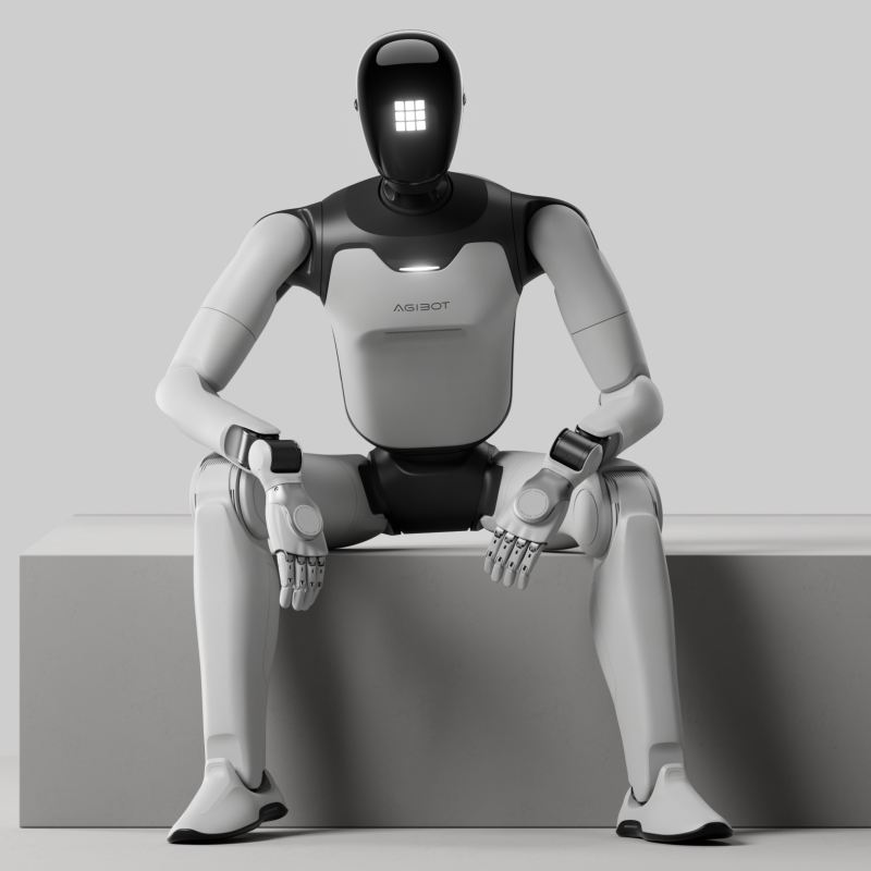 AgiBot A3 Ultra humanoid robot seated on a block