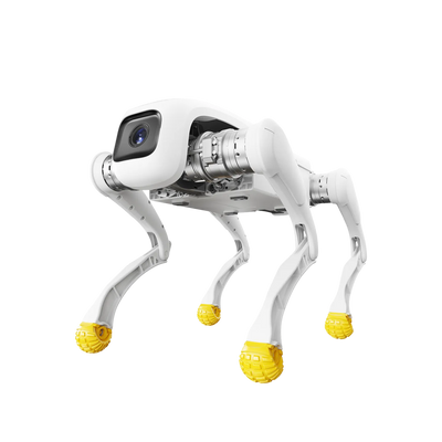 AgiBot D1 Edu quadruped robot, 15.5 kg with yellow anti-slip footpads and front camera module