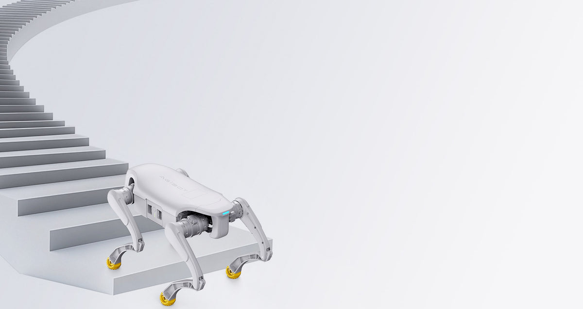 AgiBot D1 Edu quadruped robot climbing stairs, 16 cm continuous stair-climbing height