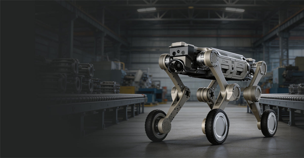 AgiBot D1 Max wheel-leg quadruped robot, 41 kg industrial platform with 25 kg rated load and IP67 protection