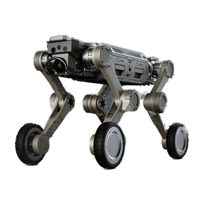 AgiBot D1 Max wheel-leg quadruped robot on white background, three-quarter front view, 41 kg industrial platform with 25 kg rated payload