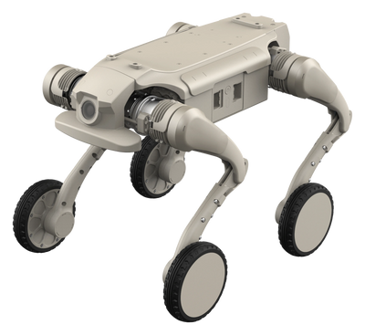 AgiBot D1 Ultra-W front three-quarter view showing the 6-inch solid tires and leg joints