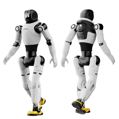 AgiBot X2 humanoid robot gesturing with both arms raised during a performance routine