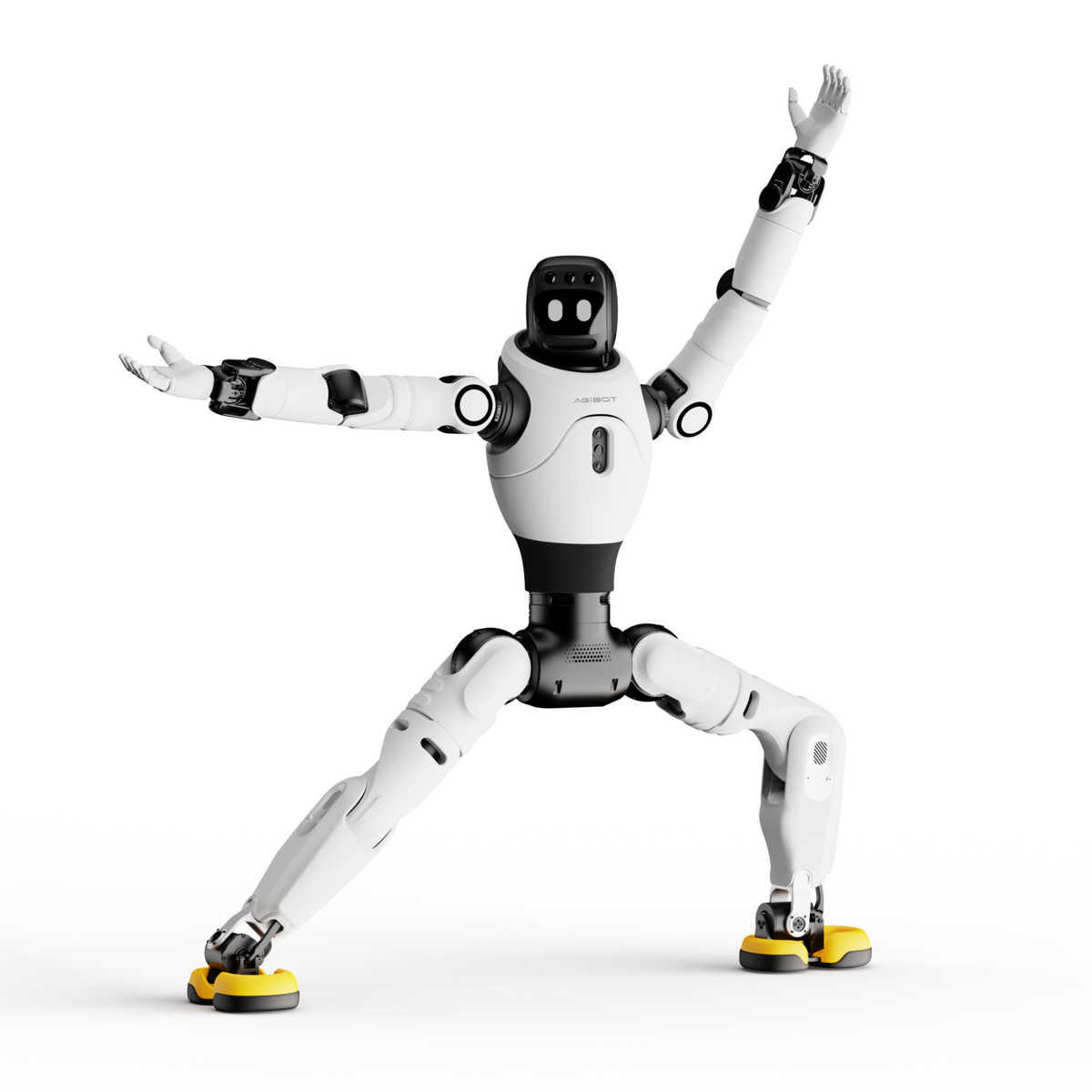 AgiBot X2 Ultra humanoid robot in an expressive open-arm pose for brand activations