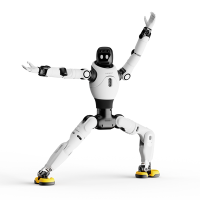 AgiBot X2 Ultra humanoid robot in an expressive open-arm pose for brand activations