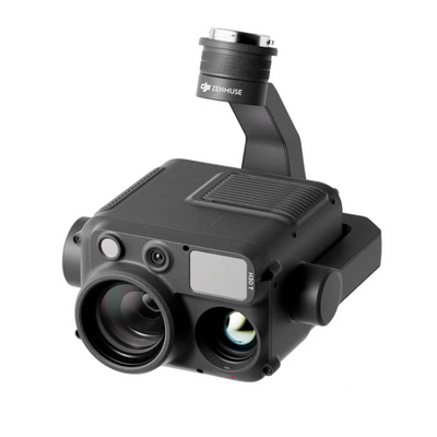 Close-up of the DJI Zenmuse H30T thermal camera with 40x zoom, AI tracking, and advanced imaging for inspections, security, and search & rescue.