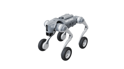 Unitree Go2-W wheeled robot dog, transparent background side view