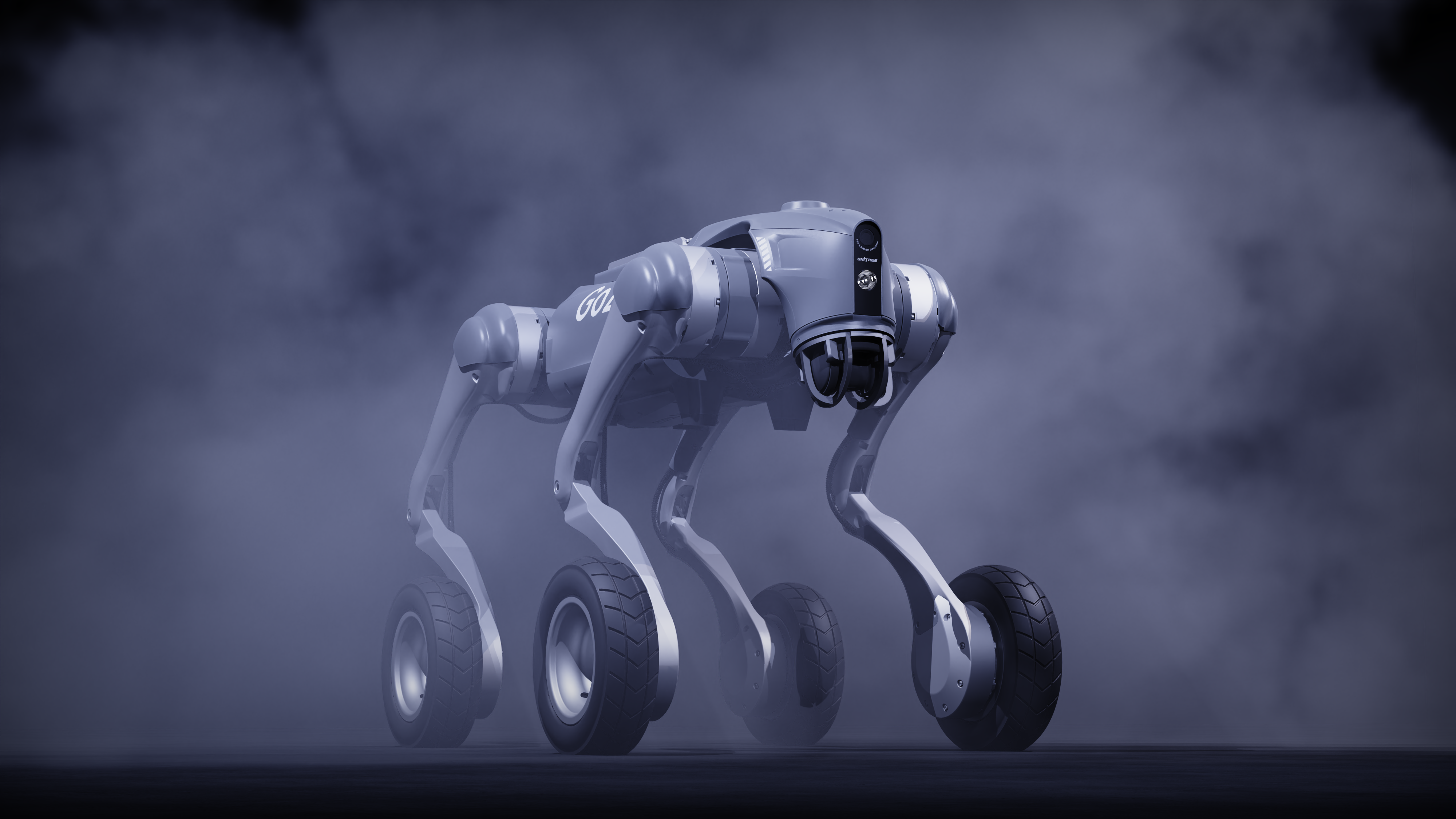 Unitree Go2-W wheeled quadruped robot, studio view