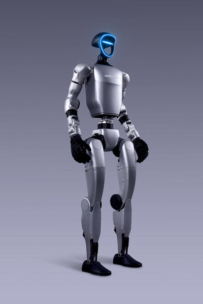 Unitree G1 Edu humanoid robot, angled studio view