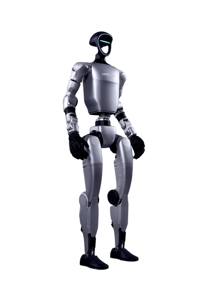 Unitree G1 humanoid robot standing, transparent background