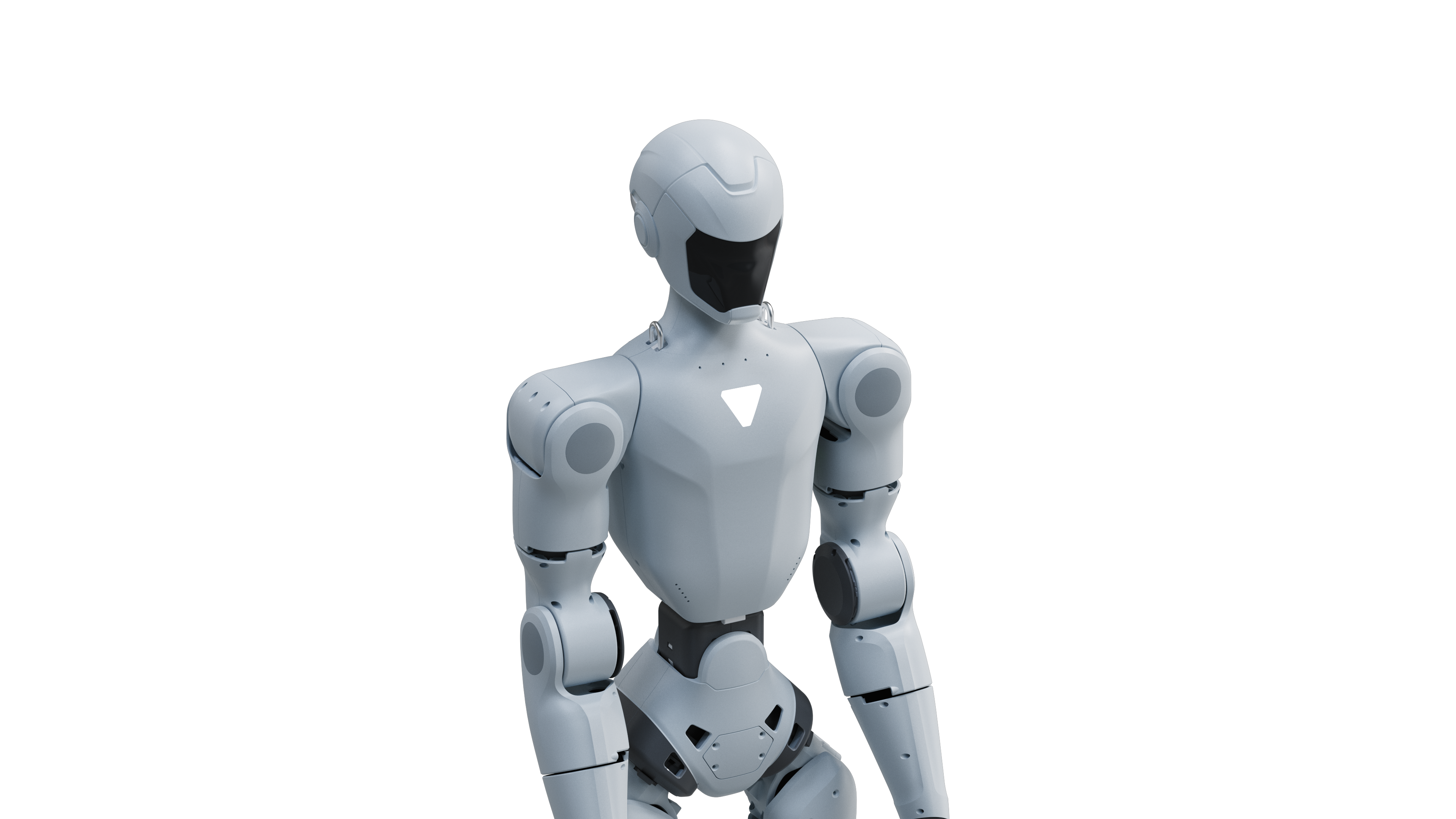 Unitree R1 humanoid robot, studio view on white background