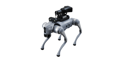 Unitree Go2 X quadruped robot dog, studio view on white background
