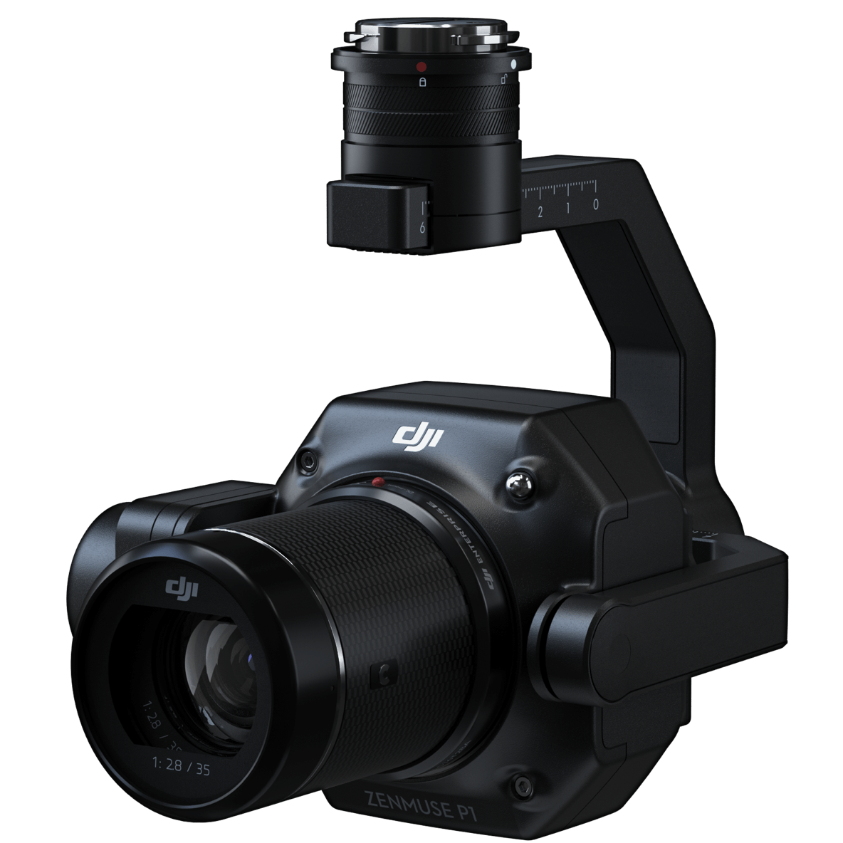 DJI Zenmuse P1 full-frame photogrammetry camera with 45MP sensor, 4.4μm pixel size, and TimeSync 2.0 for aerial mapping and surveying
