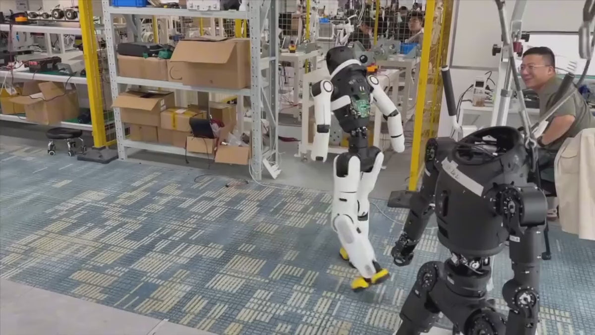 Load video: AgiBot X2 Ultra humanoid robot walking autonomously through an office and retail floor