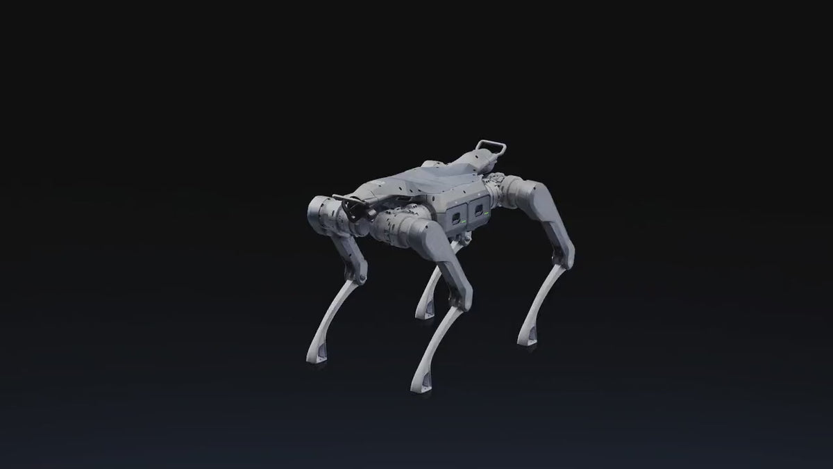 Load video: Unitree A2-W wheel-leg configuration rendered against black