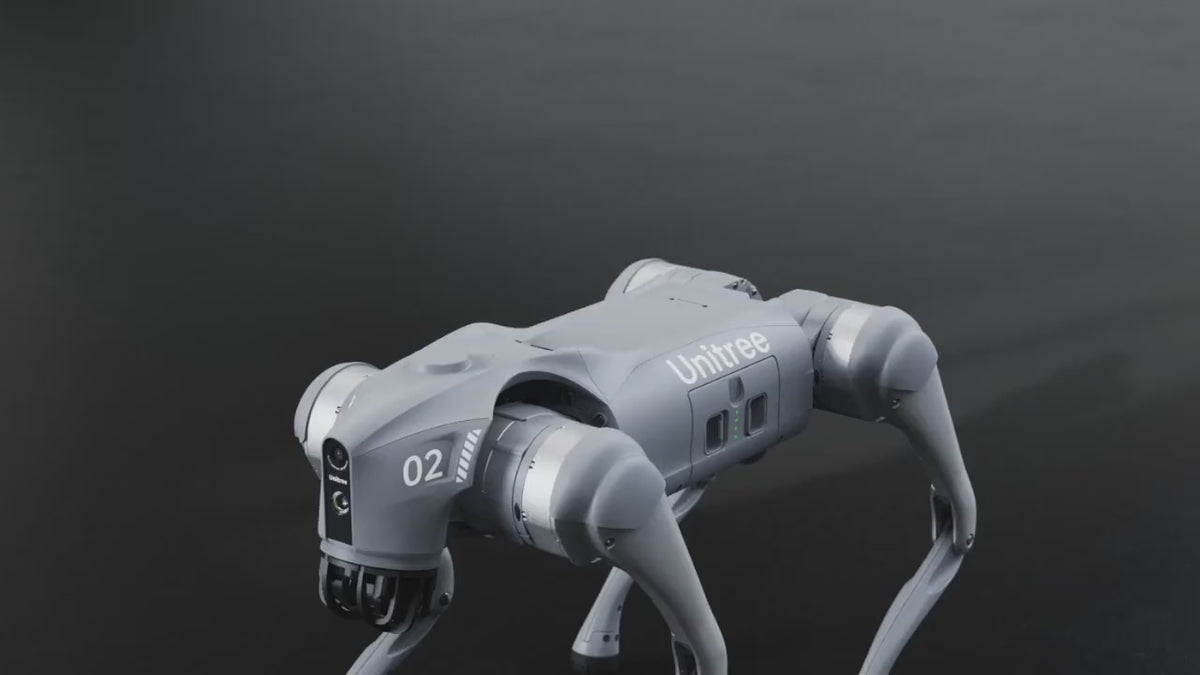 Load video: Unitree Go2 Edu expansion options: compute module, depth camera, Mid-360 and Hesai LiDAR, servo arm and charging station