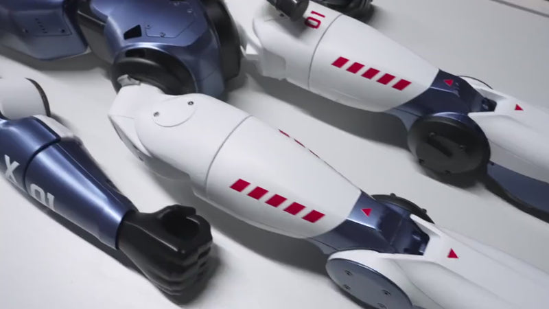 Unitree R1 humanoid robots laid out showing modular structure