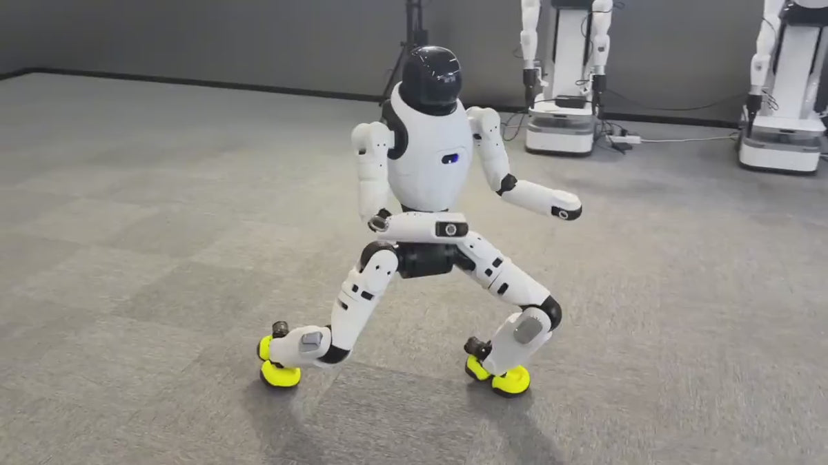 Load video: AgiBot X2 humanoid robot interacting with a person and recovering from a push