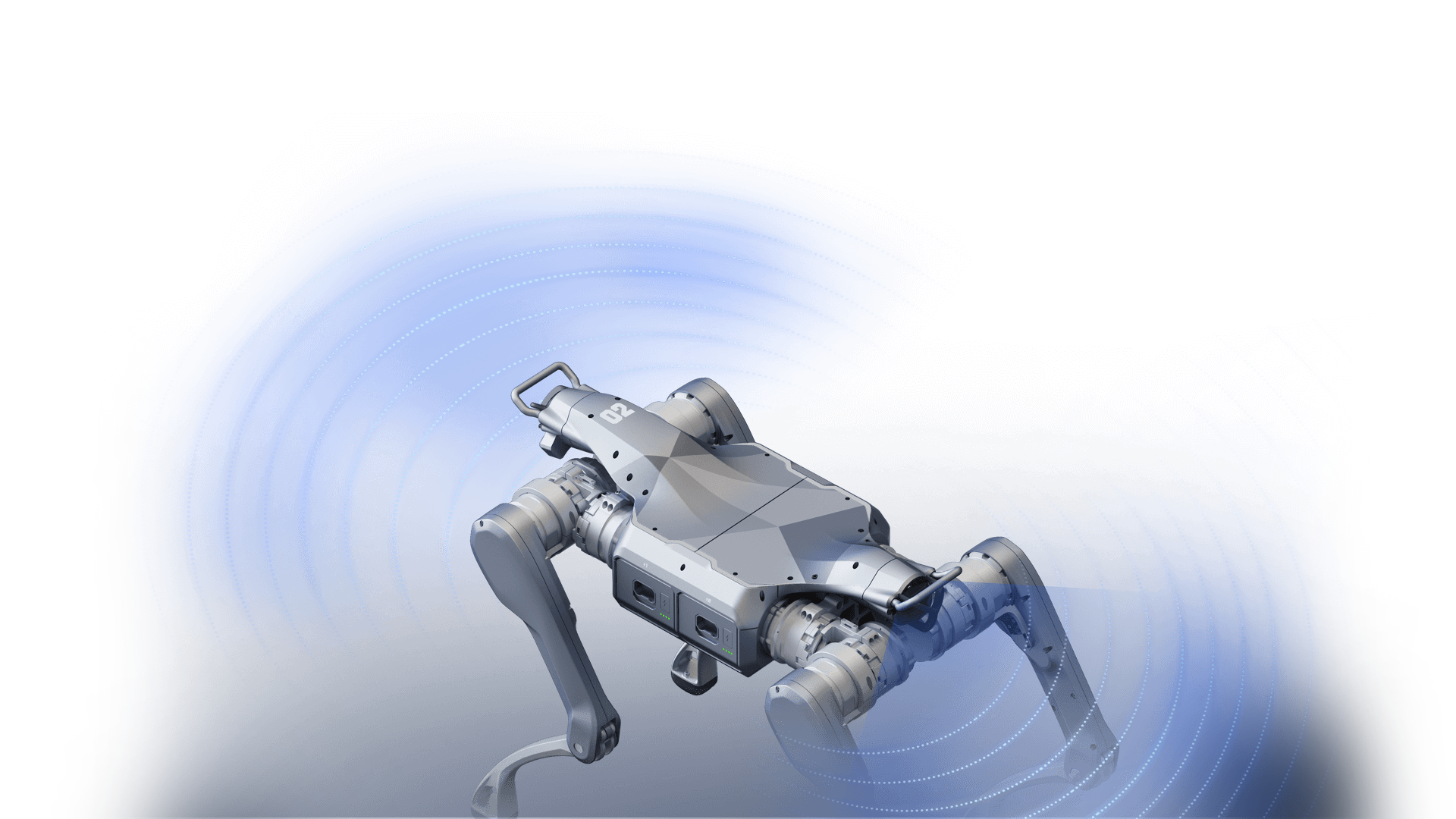 Unitree A2 quadruped robot hero image with lidar perception field