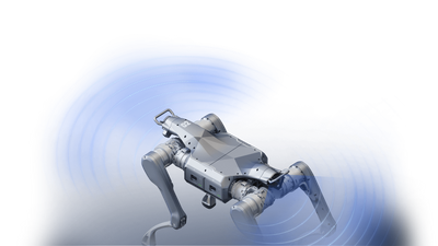 Unitree A2 quadruped robot hero image with lidar perception field