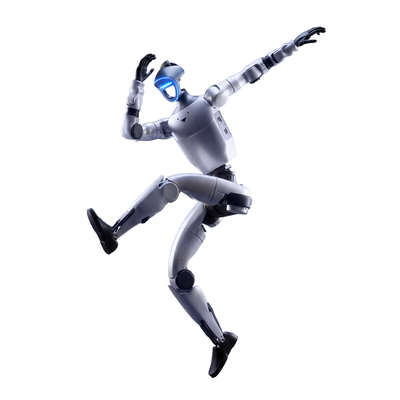Unitree G1 Edu Plus humanoid robot in a dynamic running pose, studio render
