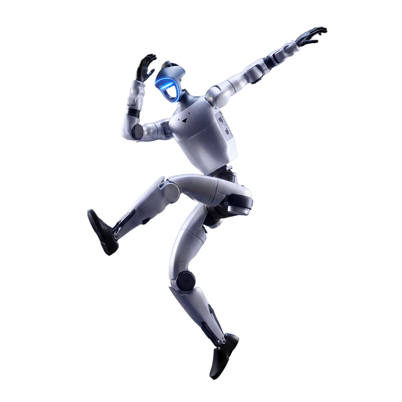 Unitree G1 Edu Plus humanoid robot in a dynamic running pose, studio render