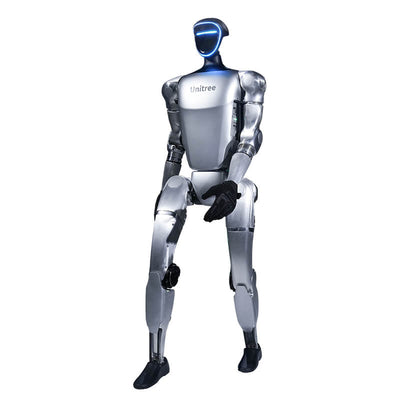 Unitree G1 Edu Plus humanoid robot, white studio product photo