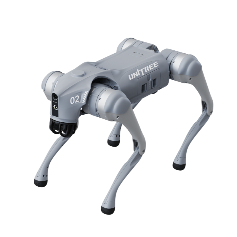 Unitree Go2 Pro quadruped robot, three-quarter front studio render