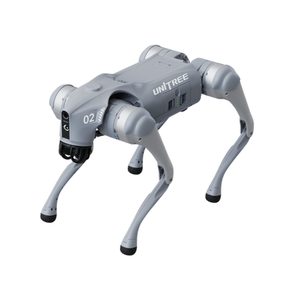 Unitree Go2 X quadruped robot, three-quarter front studio render