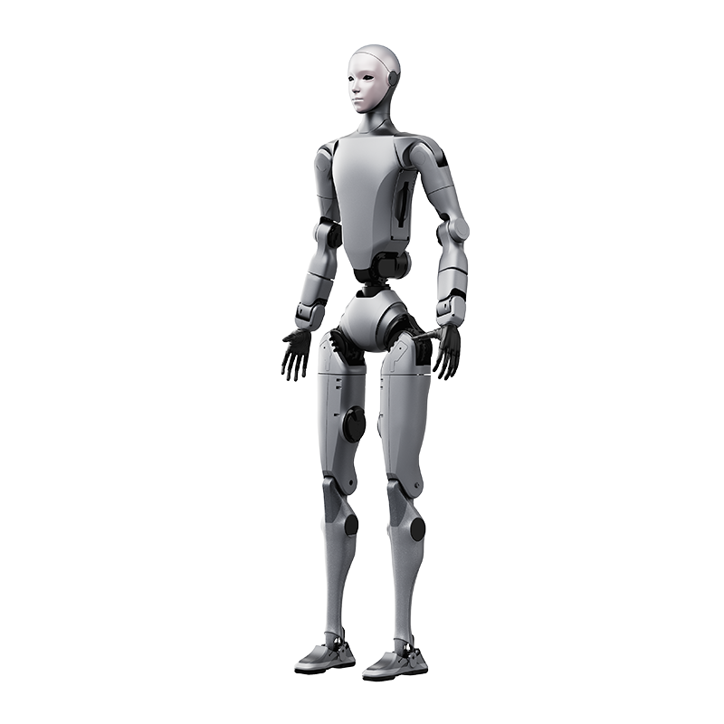 Unitree H2 humanoid robot front view studio render on white